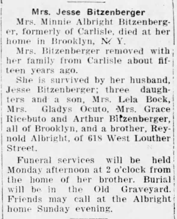 Bitzenberg, Minnie Albright obit